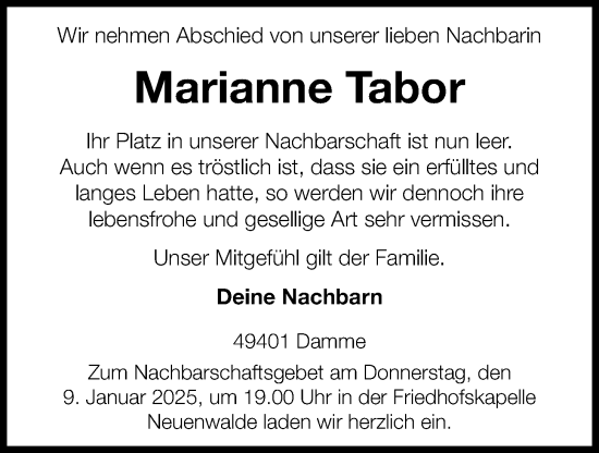 Anzeige von Marianne Tabor von OM-Medien