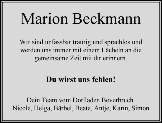 Anzeige von Marion Beckmann von OM-Medien