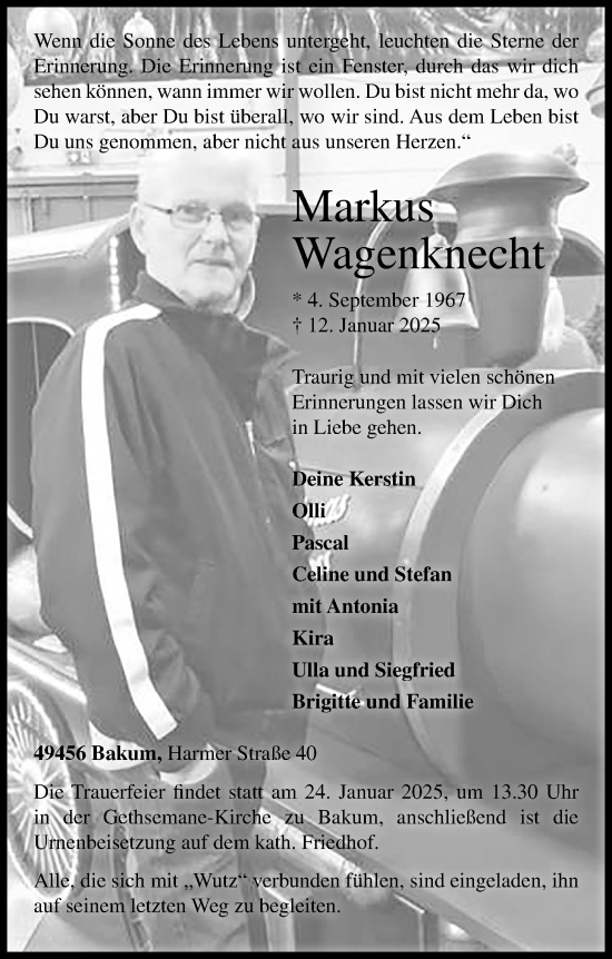 Anzeige von Markus Wagenknecht von OM-Medien