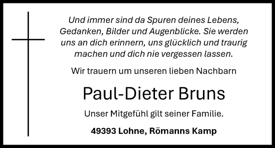 Anzeige von Paul-Dieter Bruns von OM-Medien