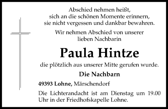 Anzeige von Paula Hintze von OM-Medien