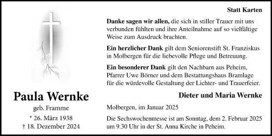 Anzeige von Paula Wernke von OM-Medien
