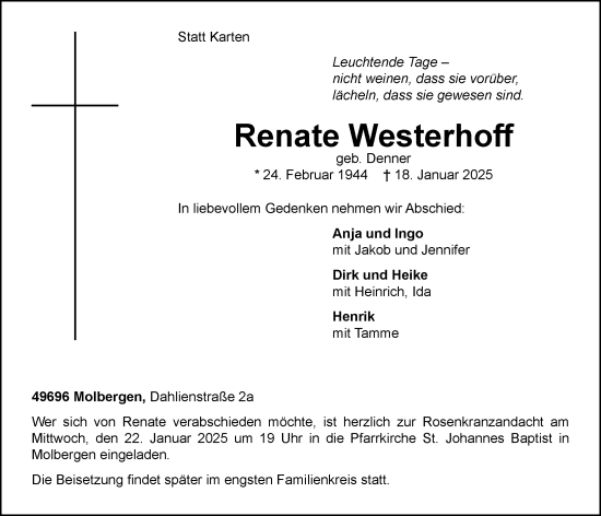Anzeige von Renate Westerhoff von OM-Medien
