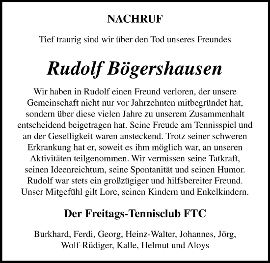 Anzeige von Rudolf Bögershausen von OM-Medien
