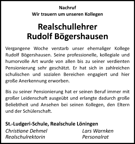 Anzeige von Rudolf Bögershausen von OM-Medien