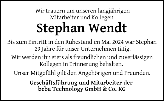 Anzeige von Stephan Wendt von OM-Medien