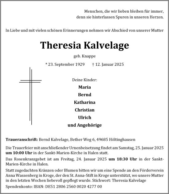 Anzeige von Theresia Kalvelage von OM-Medien