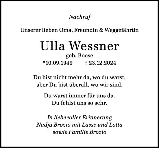 Anzeige von Ulla Wessner von OM-Medien