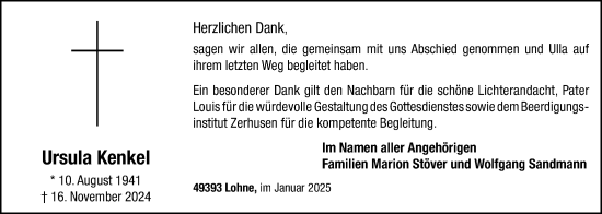 Anzeige von Ursula Kenkel von OM-Medien