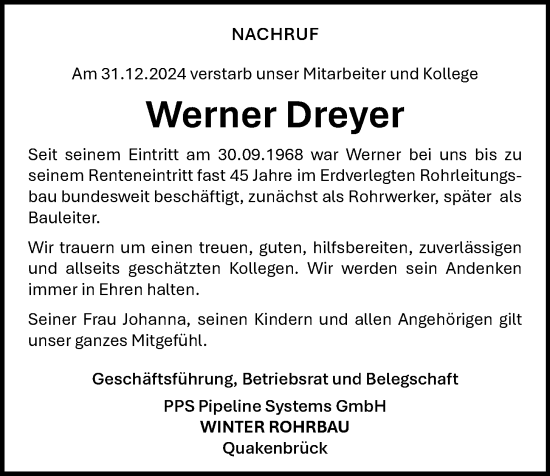 Anzeige von Werner Dreyer von OM-Medien