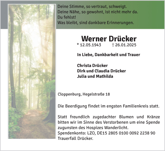 Anzeige von Werner Drücker von OM-Medien