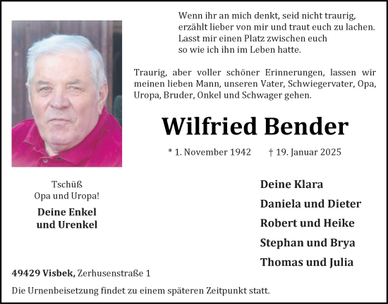 Anzeige von Wilfried Bender von OM-Medien