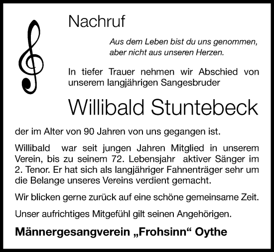Anzeige von Willibald Stuntebeck von OM-Medien