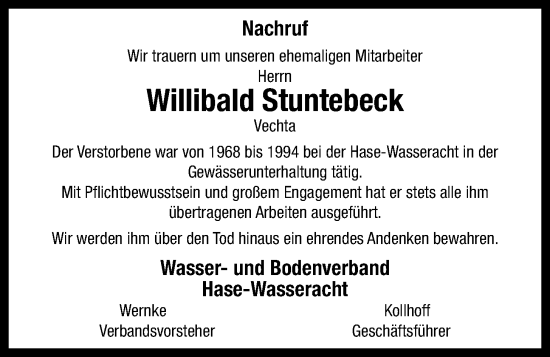 Anzeige von Willibald Stuntebeck von OM-Medien