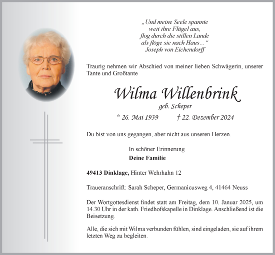 Anzeige von Wilma Willenbrink von OM-Medien