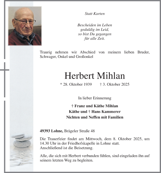 Anzeige von Herbert Mihlan von OM Medien