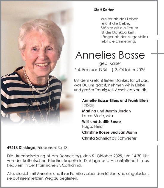 Anzeige von Anneliese Bosse  von OM Medien