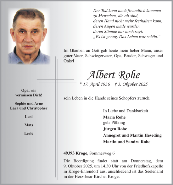 Anzeige von Albert Rohe  von OM Medien