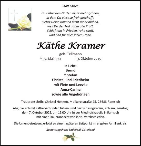 Anzeige von Käthe Kramer von OM-Medien