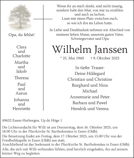 Anzeige von Wilhelm Janssen von OM-Medien