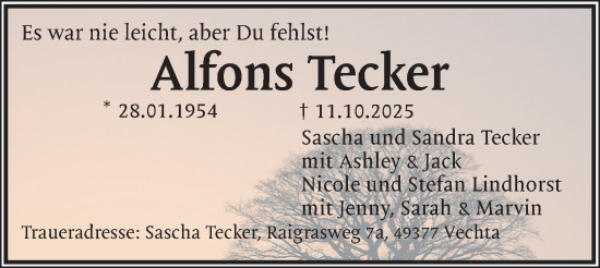 Anzeige von Alfons Tecker von OM-Medien