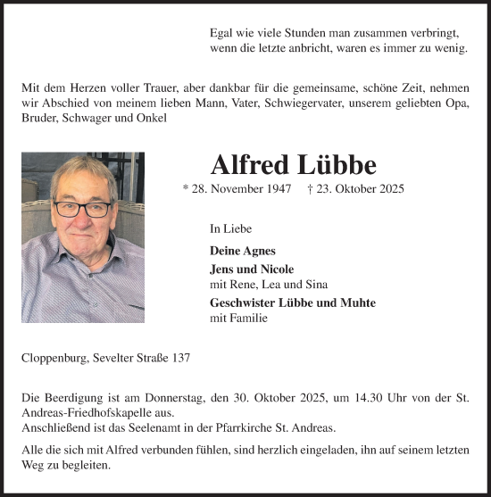 Anzeige von Alfred Lübbe von OM-Medien