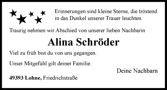 Anzeige von Alina Schröder von OM-Medien