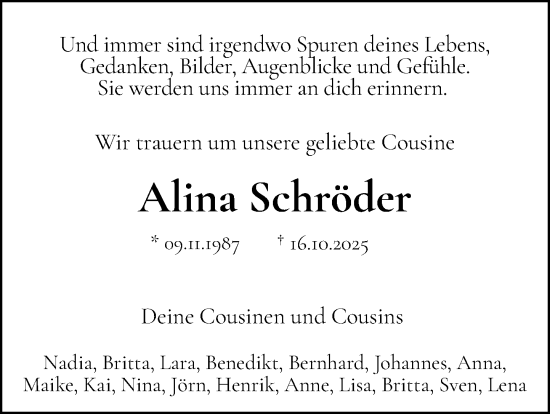 Anzeige von Alina Schröder von OM-Medien