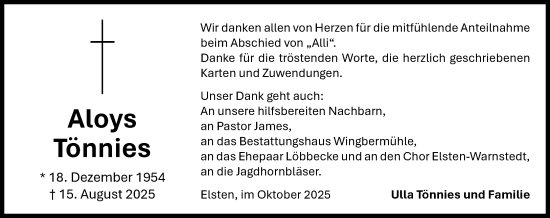 Anzeige von Aloys Tönnies von OM-Medien