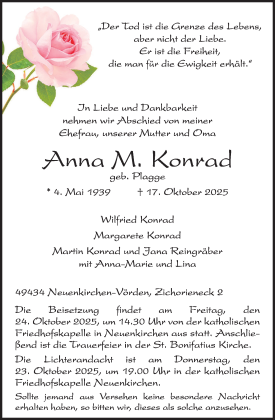 Anzeige von Anna M. Konrad von OM-Medien