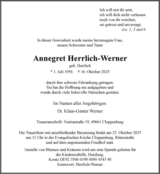 Anzeige von Annegret Herrlich-Werner von OM-Medien