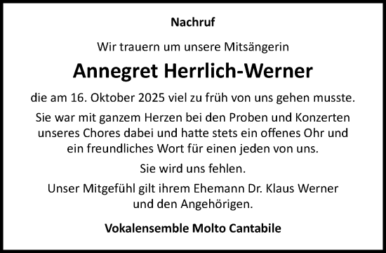 Anzeige von Annegret Herrlich-Werner von OM-Medien