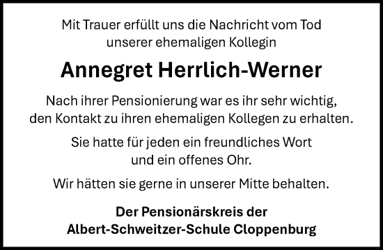 Anzeige von Annegret Herrlich-Werner von OM-Medien