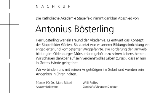 Anzeige von Antonius Bösterling von OM-Medien
