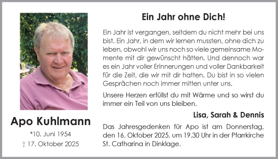 Anzeige von Apo Kuhlmann von OM-Medien