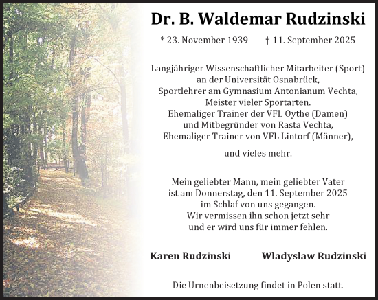 Anzeige von B. Waldemar Rudzinski von OM-Medien