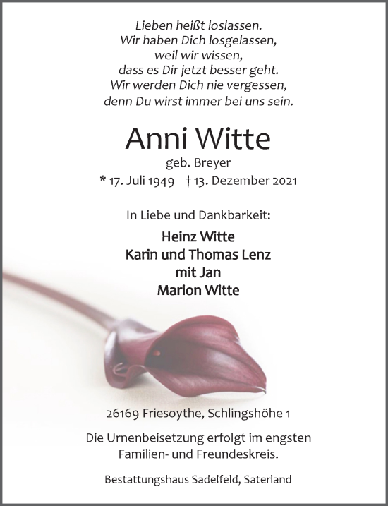 Anzeige von Anni Witte von OM Medien GmbH & Co.KG