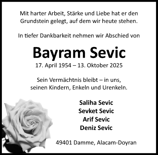 Anzeige von Bayram Sevic von OM-Medien