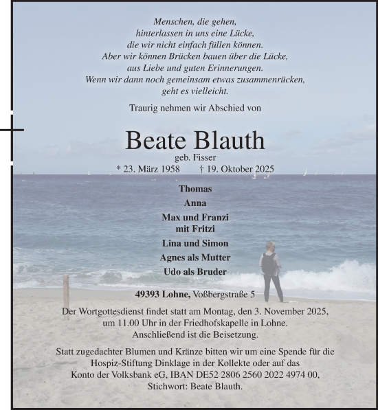 Anzeige von Beate Blauth von OM-Medien