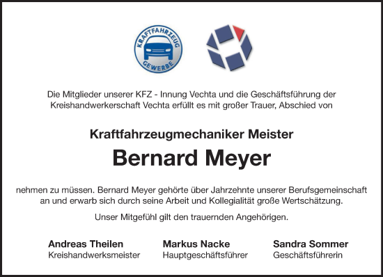 Anzeige von Bernard Meyer von OM-Medien