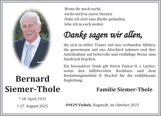 Anzeige von Bernard Siemer-Thole von OM-Medien