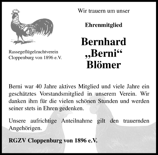 Anzeige von Bernhard Blömer von OM-Medien