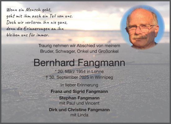 Anzeige von Bernhard Fangmann von OM-Medien