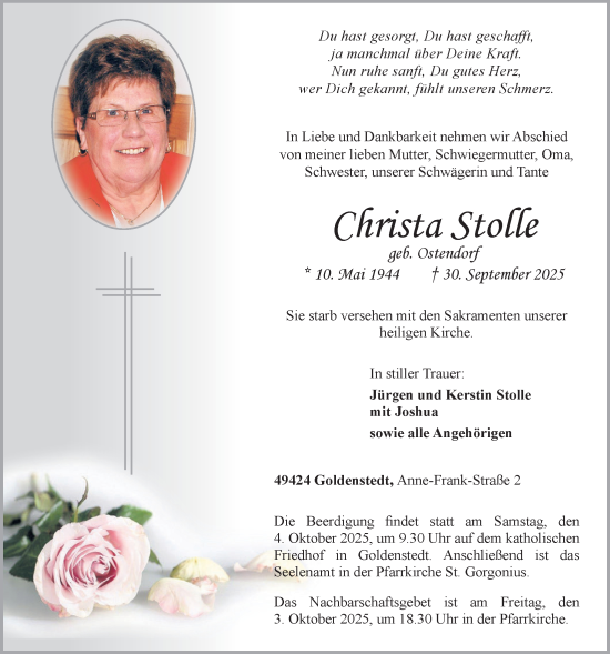Anzeige von Christa Stolle von OM-Medien