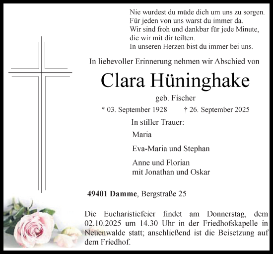 Anzeige von Clara Hüninghake von OM-Medien