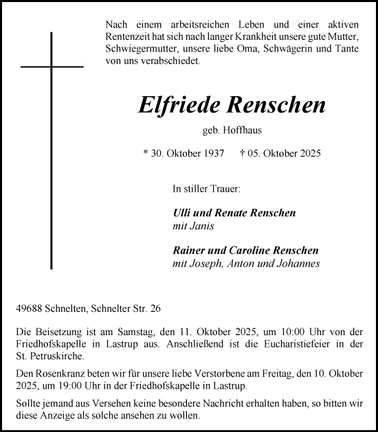 Anzeige von Elfriede Renschen von OM-Medien