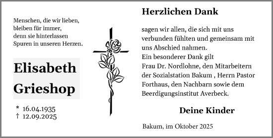 Anzeige von Elisabeth Grieshop von OM-Medien