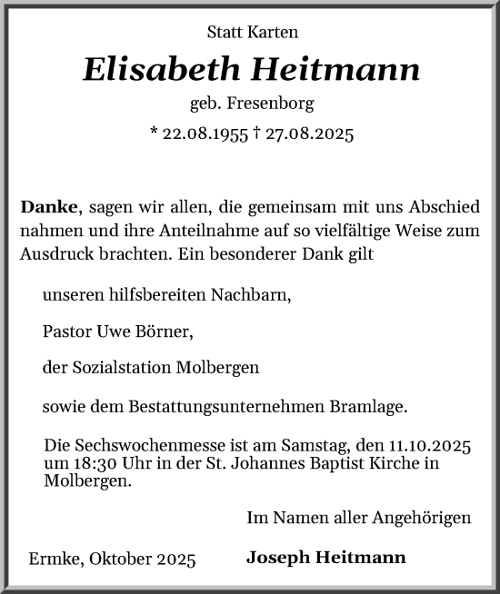 Anzeige von Elisabeth Heitmann von OM-Medien