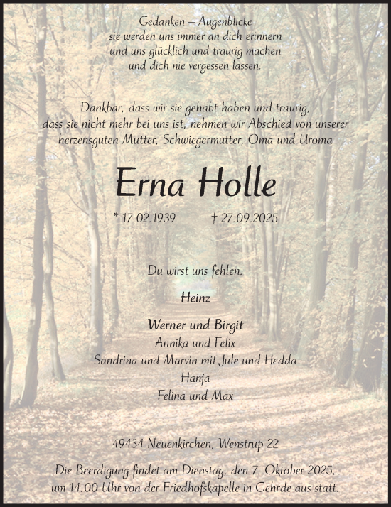 Anzeige von Erna Holle von OM-Medien