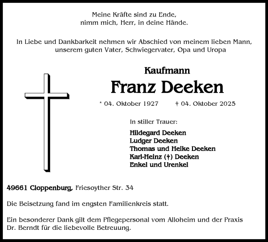 Anzeige von Franz Deeken von OM-Medien